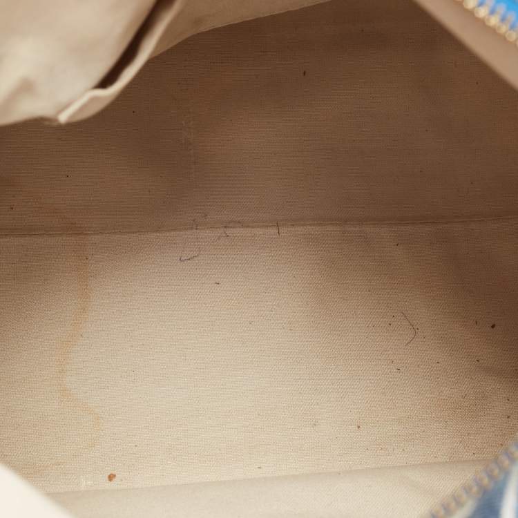 Pre Owned Fendi Blue/White Logo Print Canvas Boston Bag