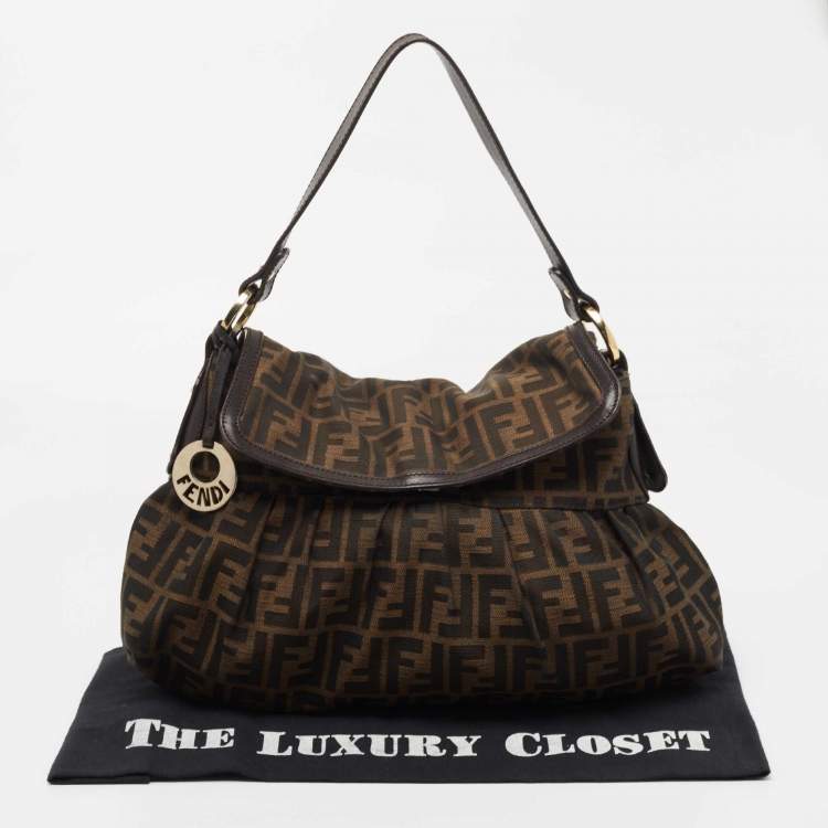 Pre Owned Fendi Brown Zucca Canvas and Leather Chef Shoulder Bag