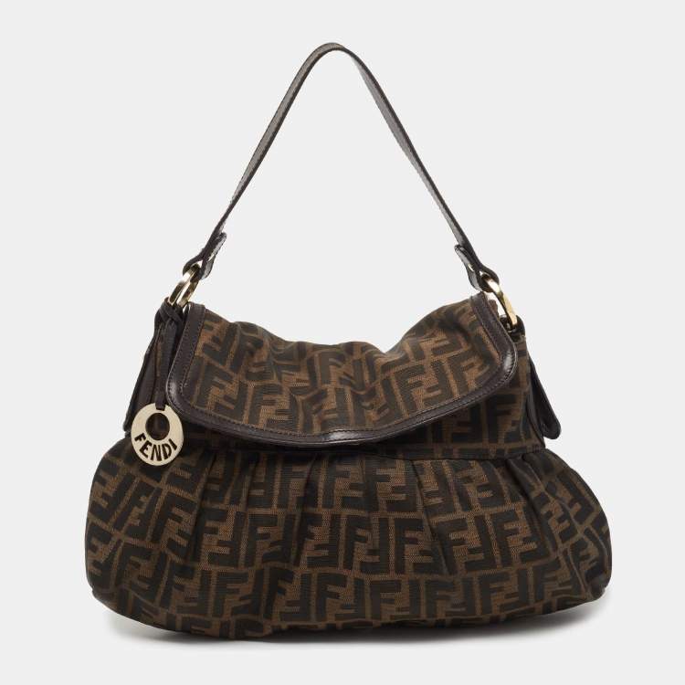 Pre Owned Fendi Brown Zucca Canvas and Leather Chef Shoulder Bag
