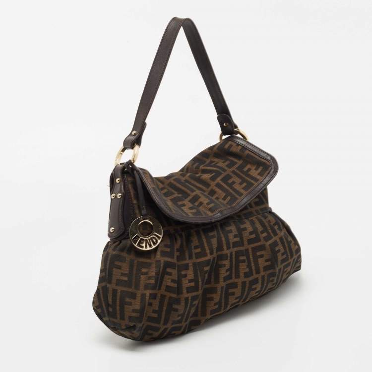 Pre Owned Fendi Brown Zucca Canvas and Leather Chef Shoulder Bag