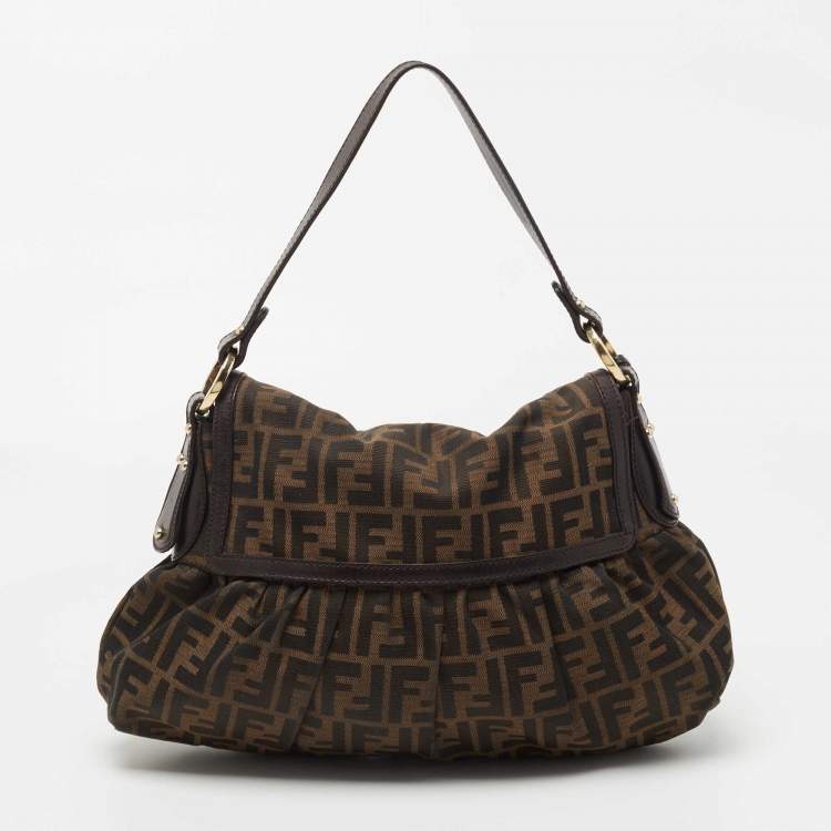Pre Owned Fendi Brown Zucca Canvas and Leather Chef Shoulder Bag