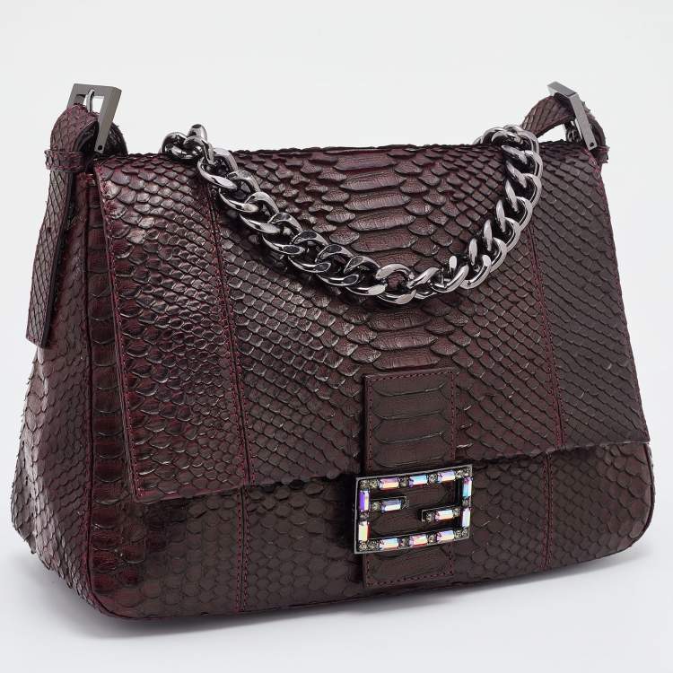 Pre Owned Fendi Burgundy Python Leather Mama Forever Shoulder Bag