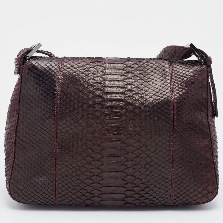 Pre Owned Fendi Burgundy Python Leather Mama Forever Shoulder Bag