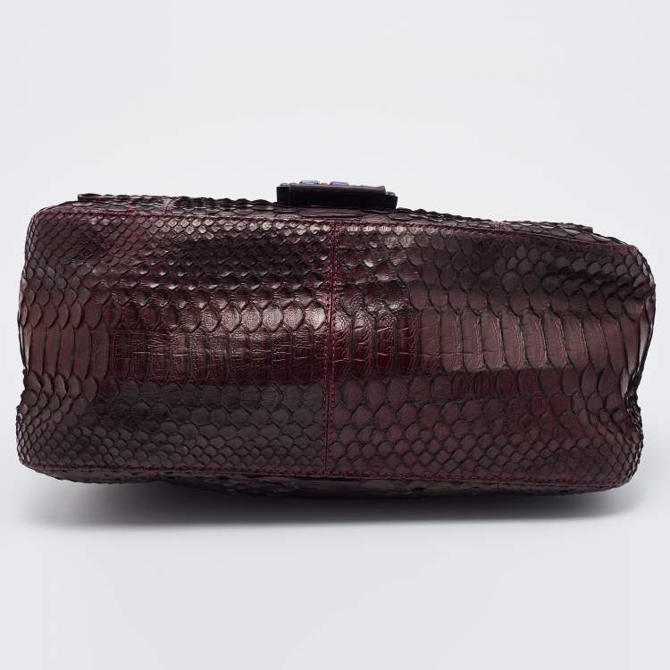 Pre Owned Fendi Burgundy Python Leather Mama Forever Shoulder Bag