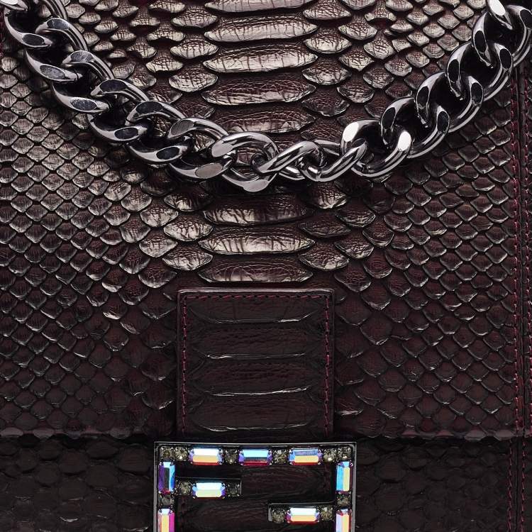 Pre Owned Fendi Burgundy Python Leather Mama Forever Shoulder Bag