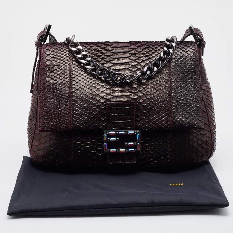 Pre Owned Fendi Burgundy Python Leather Mama Forever Shoulder Bag