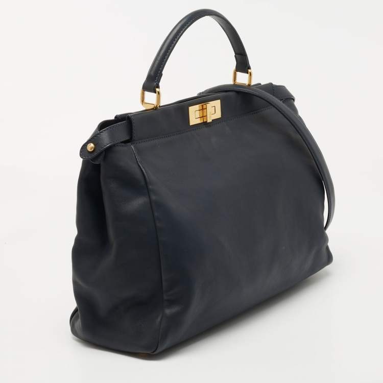مملوكة مسبقًا Fendi Dark Blue Leather Large Peekaboo Top Handle Bag