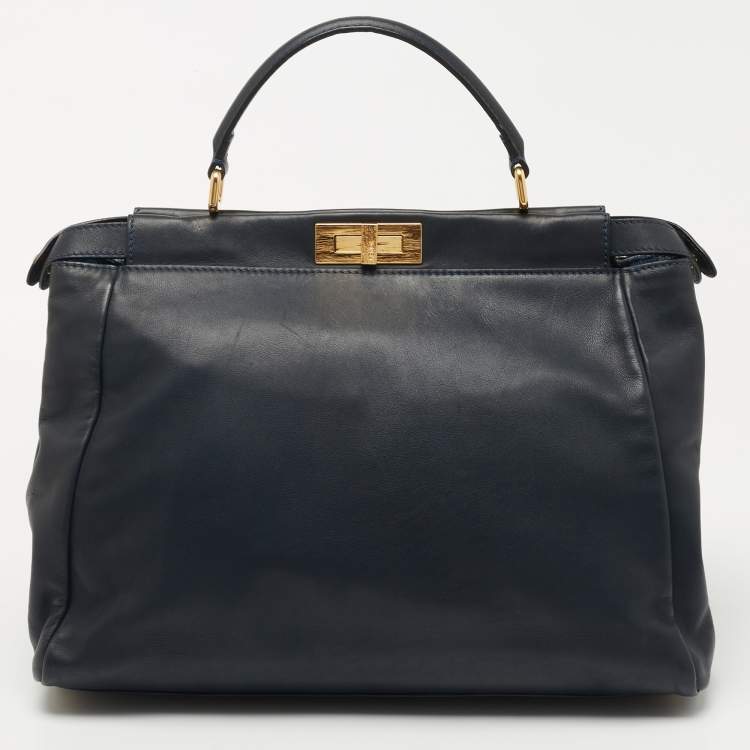 مملوكة مسبقًا Fendi Dark Blue Leather Large Peekaboo Top Handle Bag