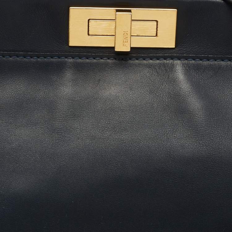 مملوكة مسبقًا Fendi Dark Blue Leather Large Peekaboo Top Handle Bag