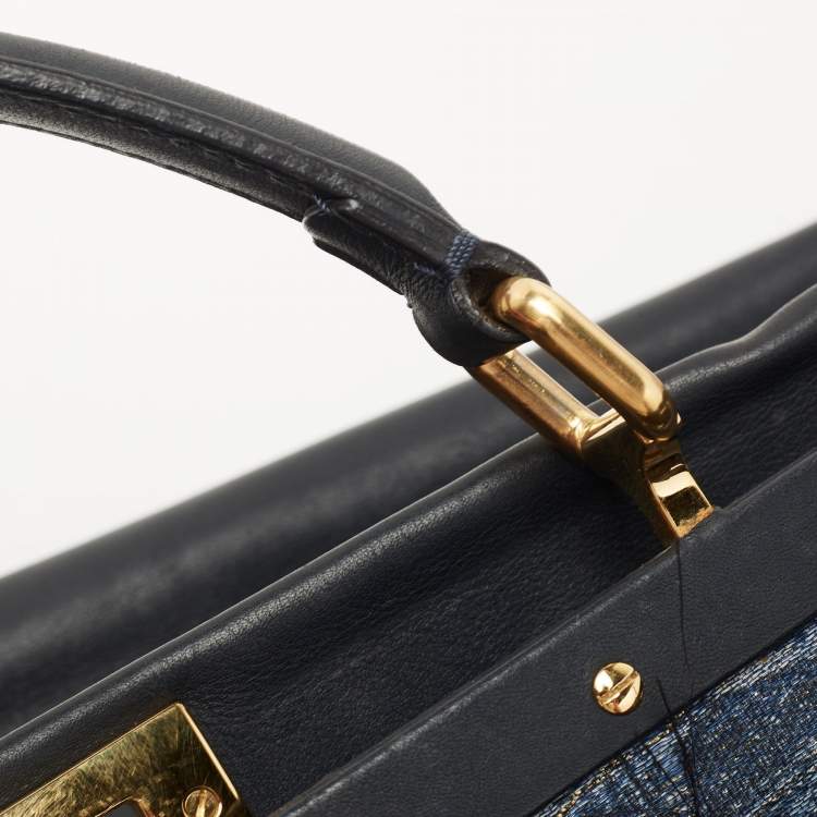 مملوكة مسبقًا Fendi Dark Blue Leather Large Peekaboo Top Handle Bag