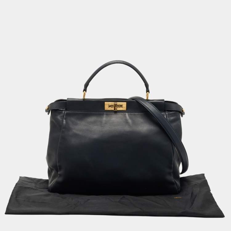 مملوكة مسبقًا Fendi Dark Blue Leather Large Peekaboo Top Handle Bag
