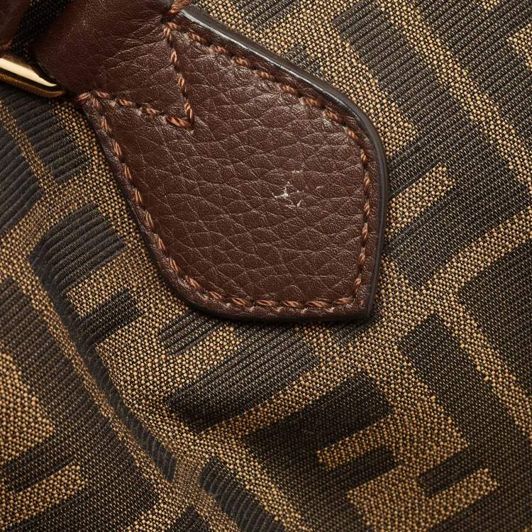 Pre Owned Fendi Tobacco Zucca Canvas and Leather Satchel 
