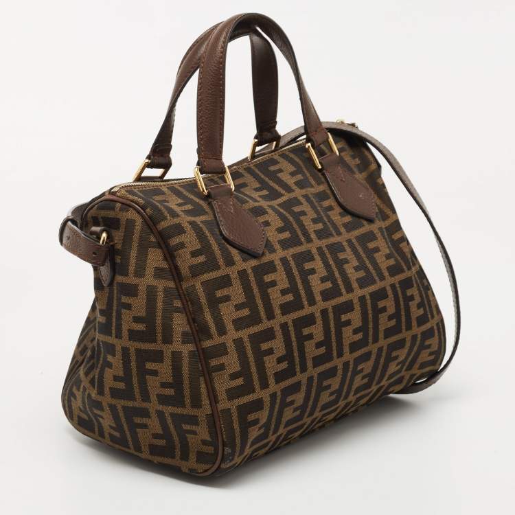 Pre Owned Fendi Tobacco Zucca Canvas and Leather Satchel 