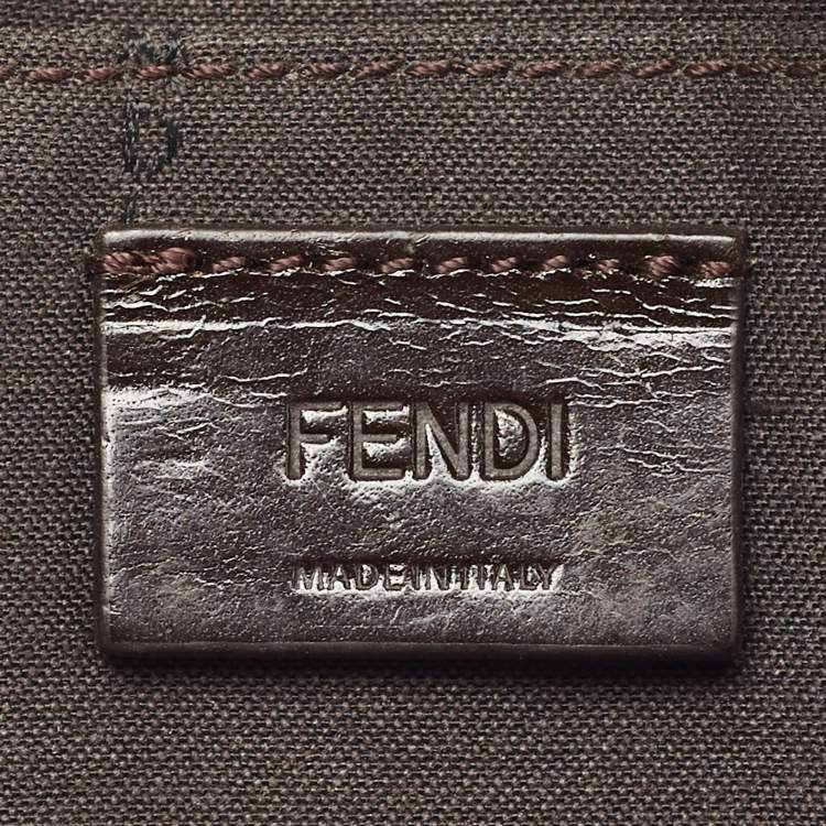 Pre Owned Fendi Beige/Brown Zucca Canvas and Leather Wristlet Pouch