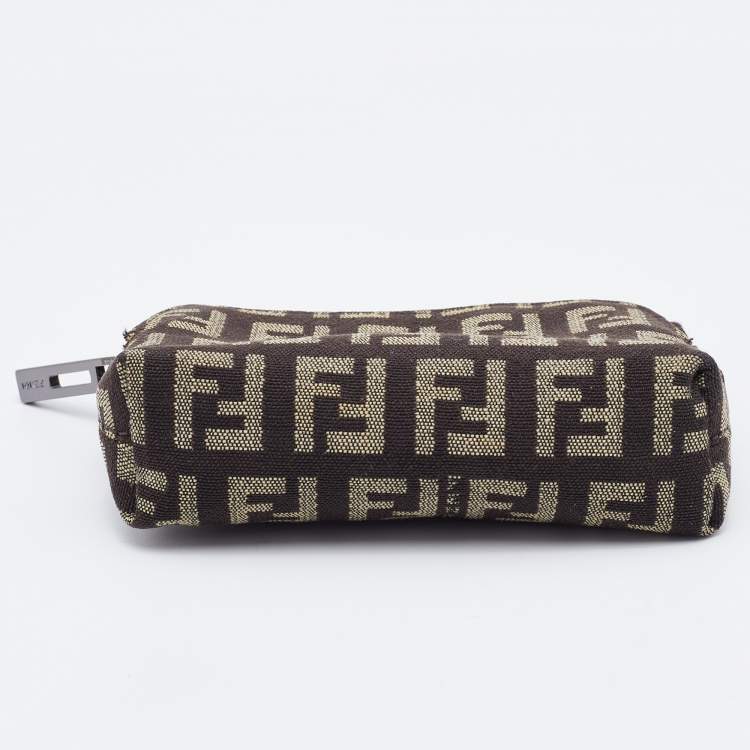 Pre Owned Fendi Beige/Brown Zucchino Canvas Zip Pouch