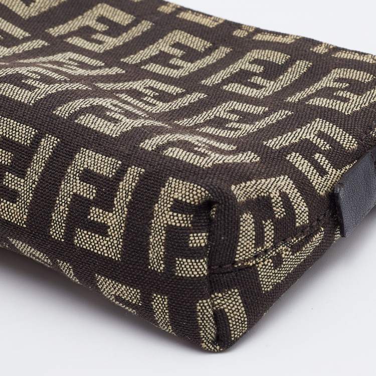 Pre Owned Fendi Beige/Brown Zucchino Canvas Zip Pouch