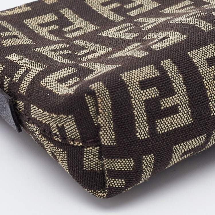Pre Owned Fendi Beige/Brown Zucchino Canvas Zip Pouch