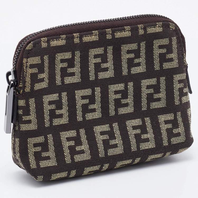Pre Owned Fendi Beige/Brown Zucchino Canvas Zip Pouch