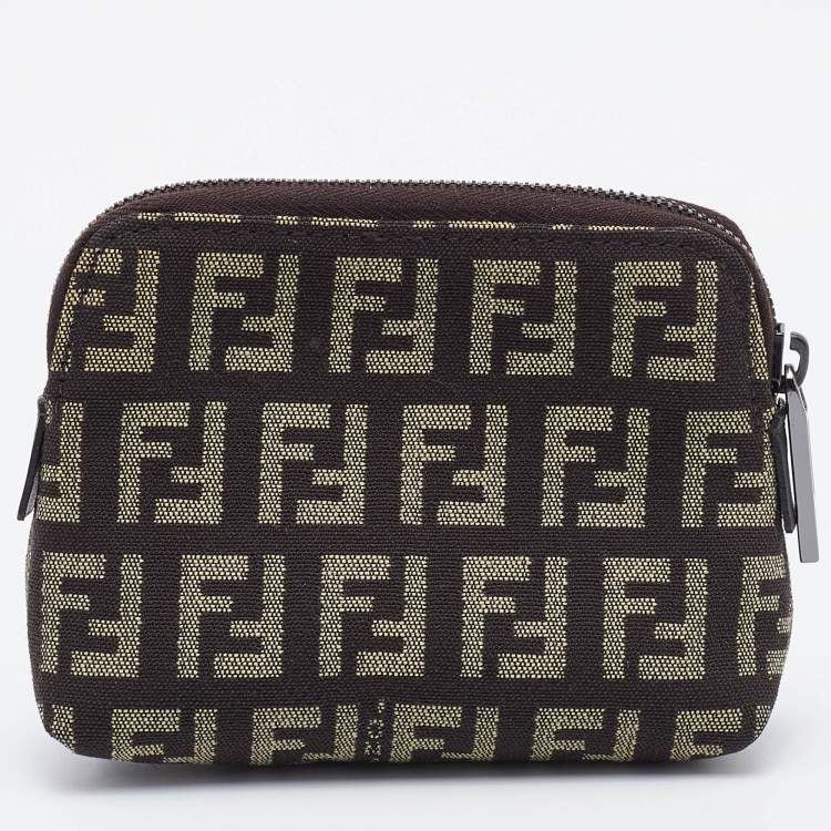 Pre Owned Fendi Beige/Brown Zucchino Canvas Zip Pouch