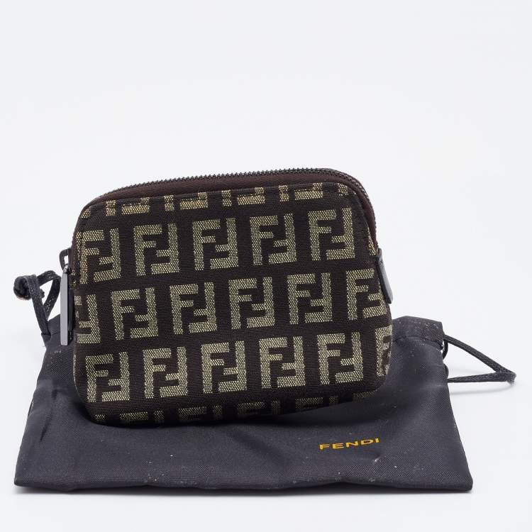 Pre Owned Fendi Beige/Brown Zucchino Canvas Zip Pouch