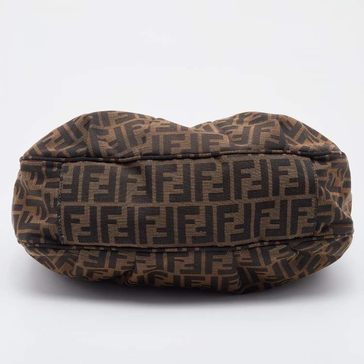Pre Owned Fendi Brown Zucca Canvas and Patent Leather Mia Hobo