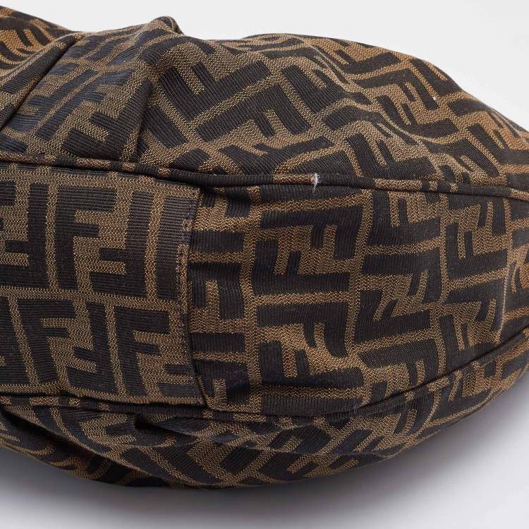 Pre Owned Fendi Brown Zucca Canvas and Patent Leather Mia Hobo