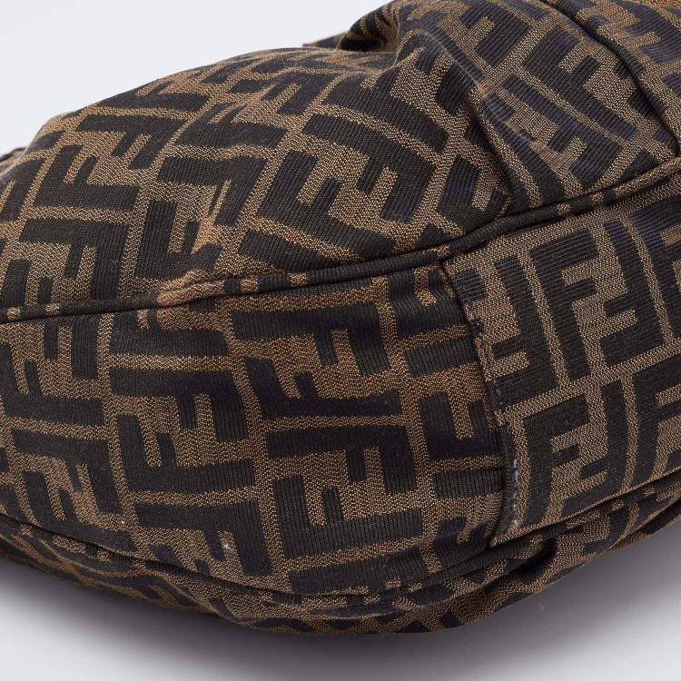 Pre Owned Fendi Brown Zucca Canvas and Patent Leather Mia Hobo