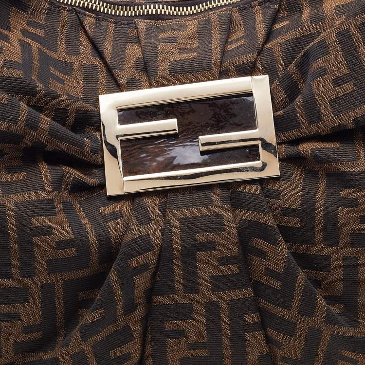Pre Owned Fendi Brown Zucca Canvas and Patent Leather Mia Hobo