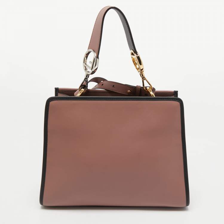 Pre Owned Fendi Dusty Pink/Black Leather Small Runaway Top Handle Bag