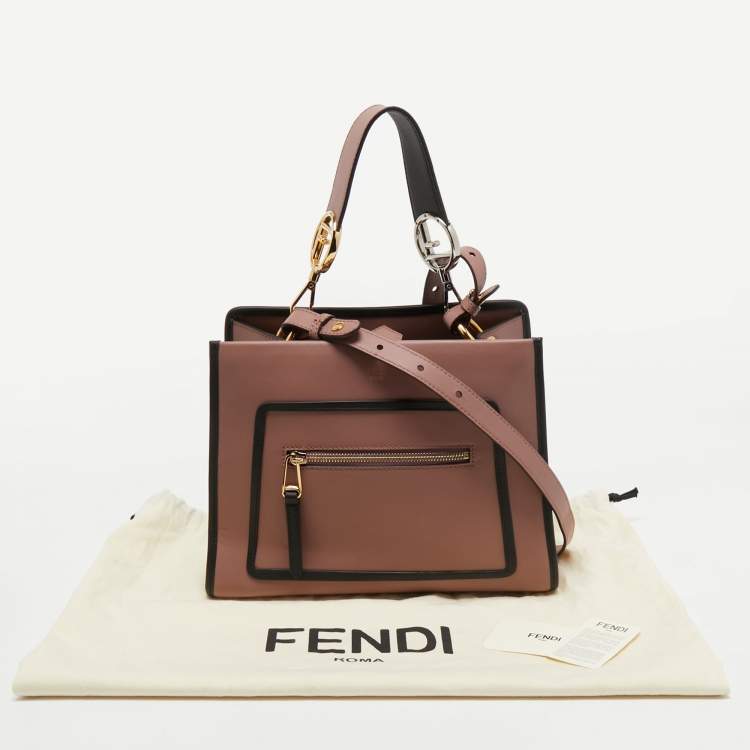 Pre Owned Fendi Dusty Pink/Black Leather Small Runaway Top Handle Bag