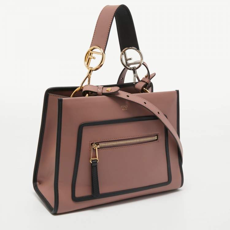Pre Owned Fendi Dusty Pink/Black Leather Small Runaway Top Handle Bag