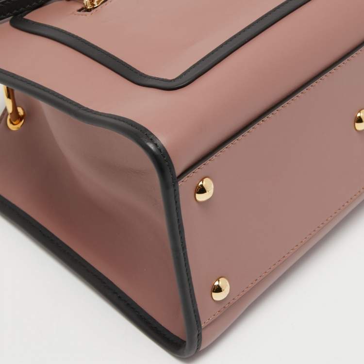 Pre Owned Fendi Dusty Pink/Black Leather Small Runaway Top Handle Bag