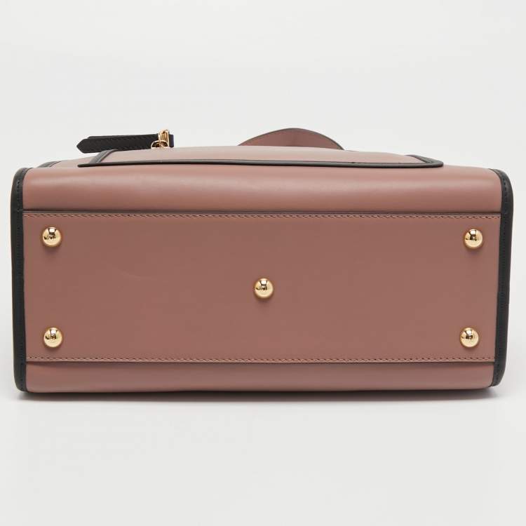 Pre Owned Fendi Dusty Pink/Black Leather Small Runaway Top Handle Bag