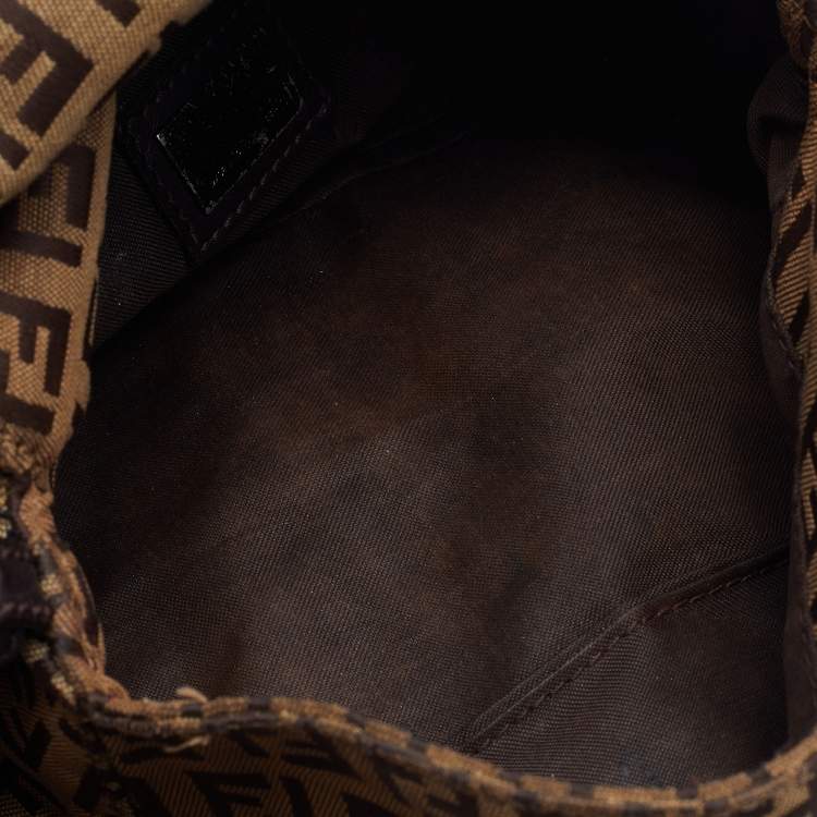 Pre Owned Fendi Brown Zucchino Canvas and Leather Baguette Bag