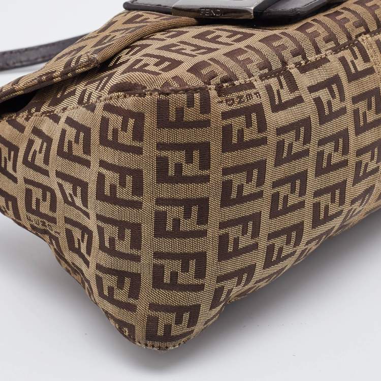 Pre Owned Fendi Brown Zucchino Canvas and Leather Baguette Bag