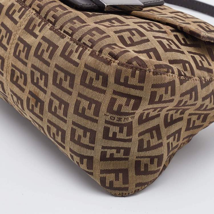 Pre Owned Fendi Brown Zucchino Canvas and Leather Baguette Bag