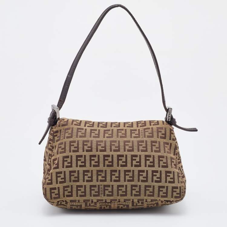 Pre Owned Fendi Brown Zucchino Canvas and Leather Baguette Bag