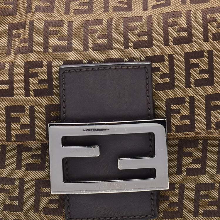 Pre Owned Fendi Brown Zucchino Canvas and Leather Baguette Bag