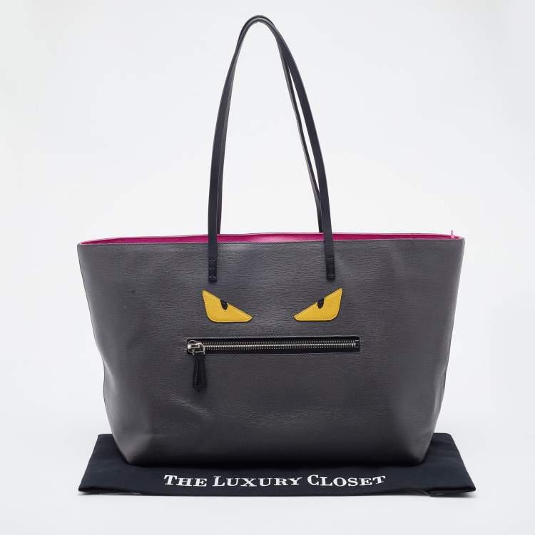 Pre Owned Fendi Grey/Fuchsia Leather Monster Roll Tote