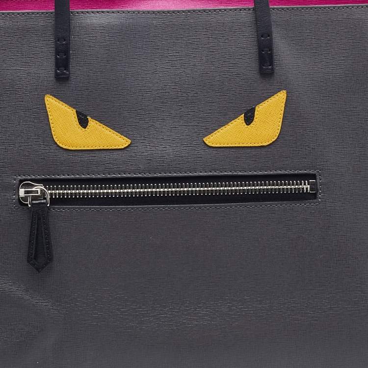 Pre Owned Fendi Grey/Fuchsia Leather Monster Roll Tote