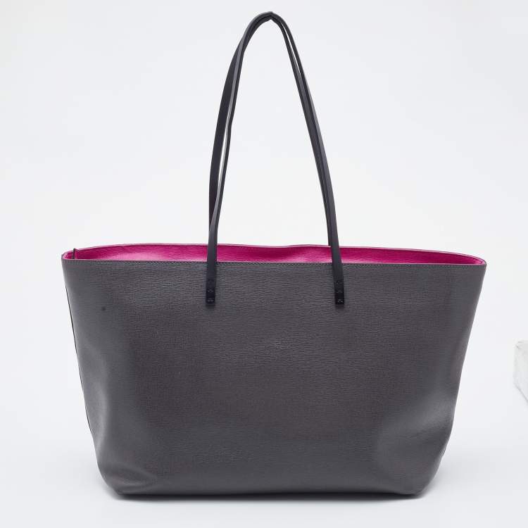 Pre Owned Fendi Grey/Fuchsia Leather Monster Roll Tote