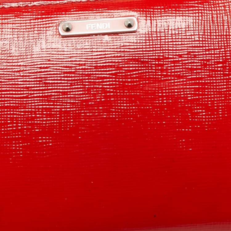 Pre Owned Fendi Red Patent Leather Zip Around Continental Wallet