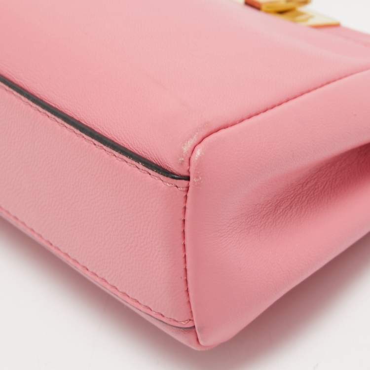 Pre Owned Fendi Pink Leather Micro Peekaboo Crossbody Bag
