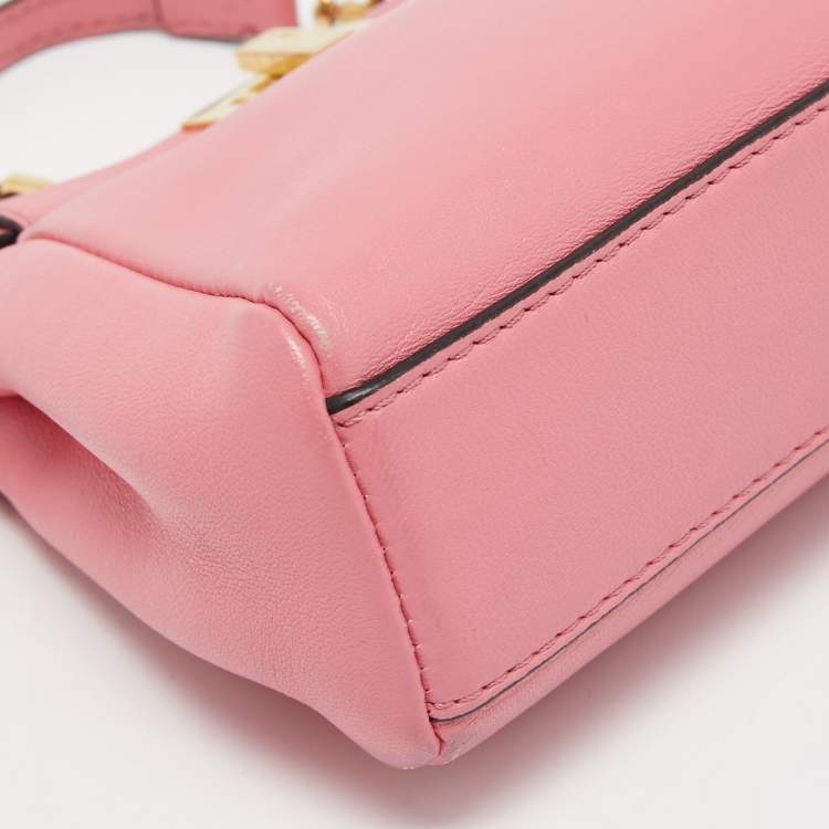Pre Owned Fendi Pink Leather Micro Peekaboo Crossbody Bag