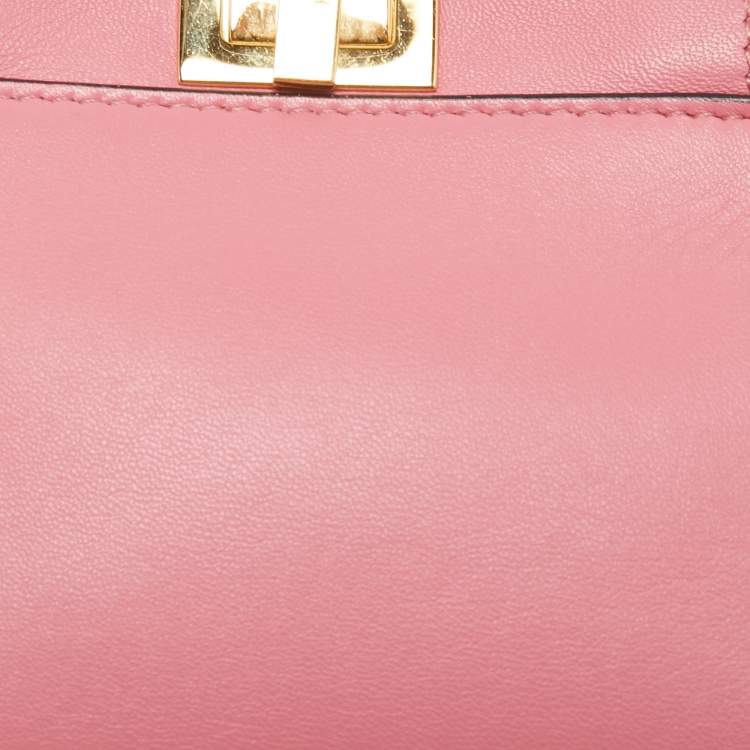 Pre Owned Fendi Pink Leather Micro Peekaboo Crossbody Bag