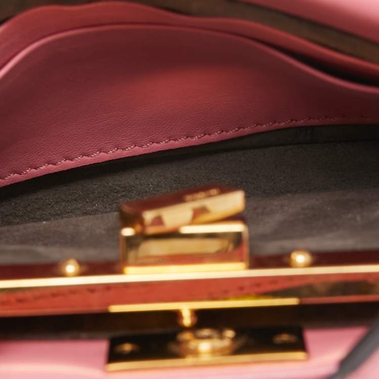 Pre Owned Fendi Pink Leather Micro Peekaboo Crossbody Bag