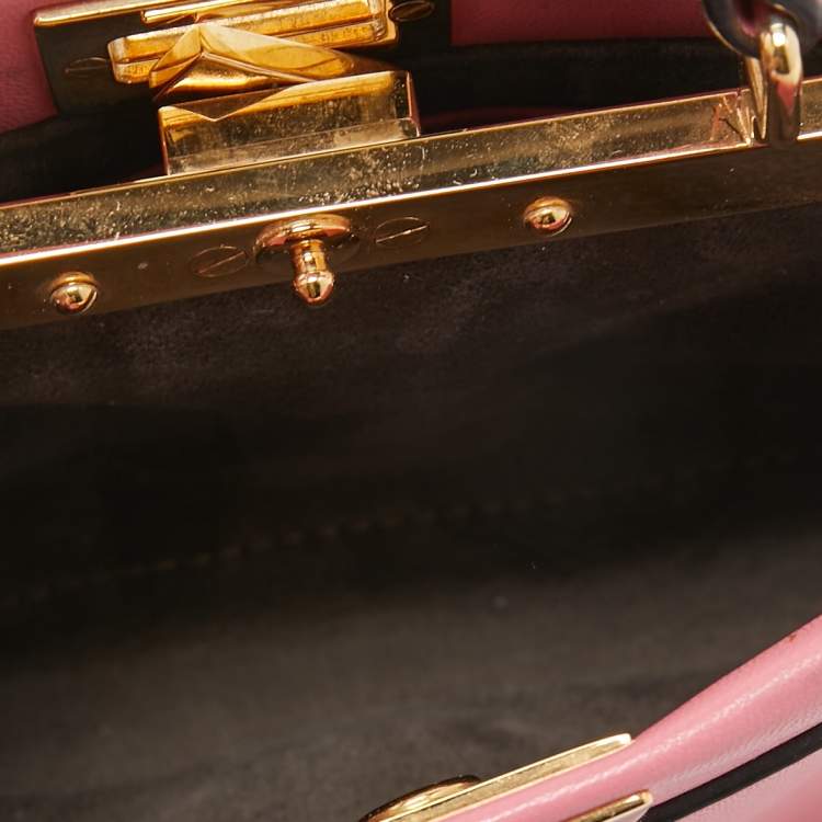 Pre Owned Fendi Pink Leather Micro Peekaboo Crossbody Bag