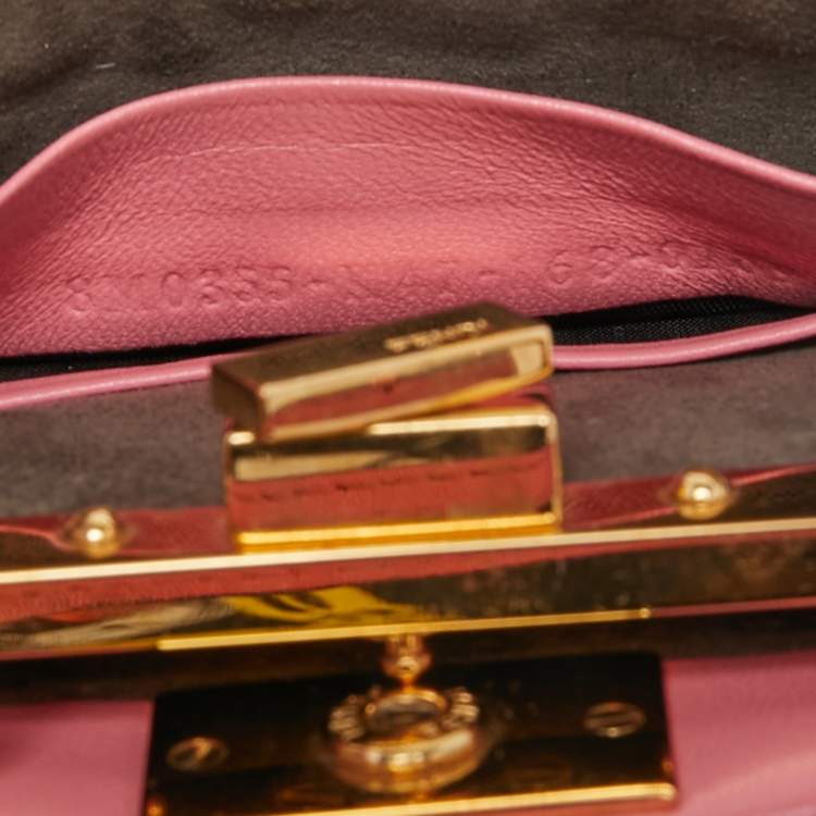 Pre Owned Fendi Pink Leather Micro Peekaboo Crossbody Bag