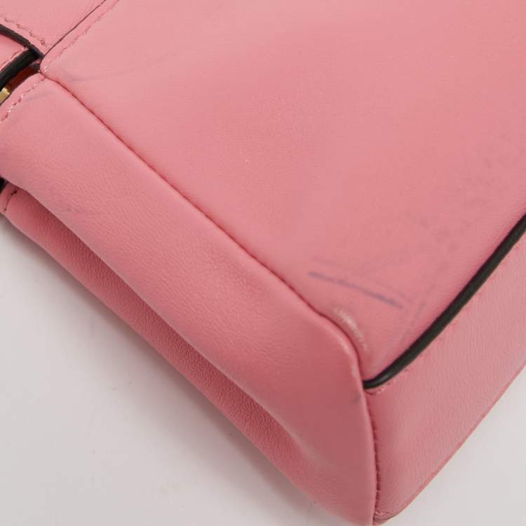 Pre Owned Fendi Pink Leather Micro Peekaboo Crossbody Bag