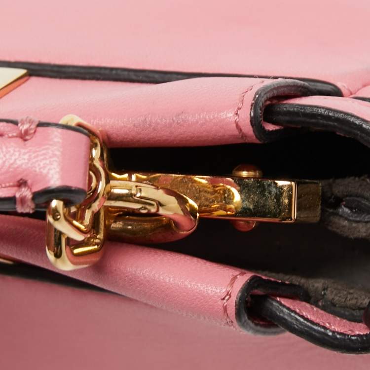 Pre Owned Fendi Pink Leather Micro Peekaboo Crossbody Bag